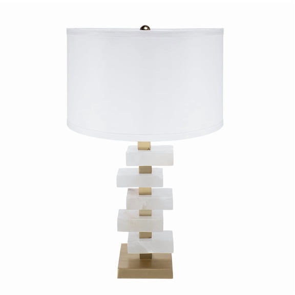 D15x26.7" White and Gold Alabaster Slab Table Lamp (Lamp Shade Assembly Required)