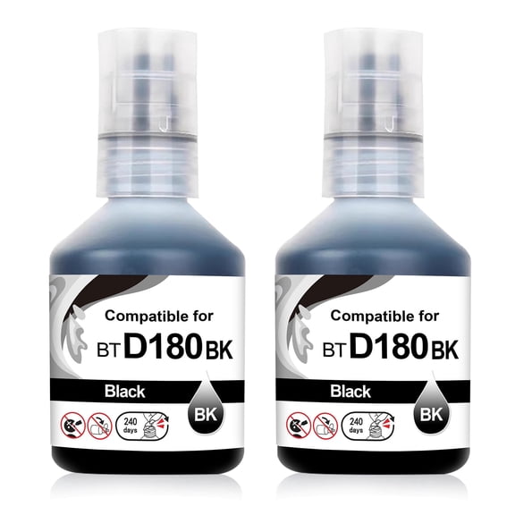 D180 Ink Refill Bottles Black Replacement for BTD180BK Black Ink Bottle Cartridge Compatible for DCP-T580DW DCP-T583DW DCP-T780DW Printer (2 Black)