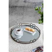 D18x2 Valentina Silver Round Mirror Tray,Large