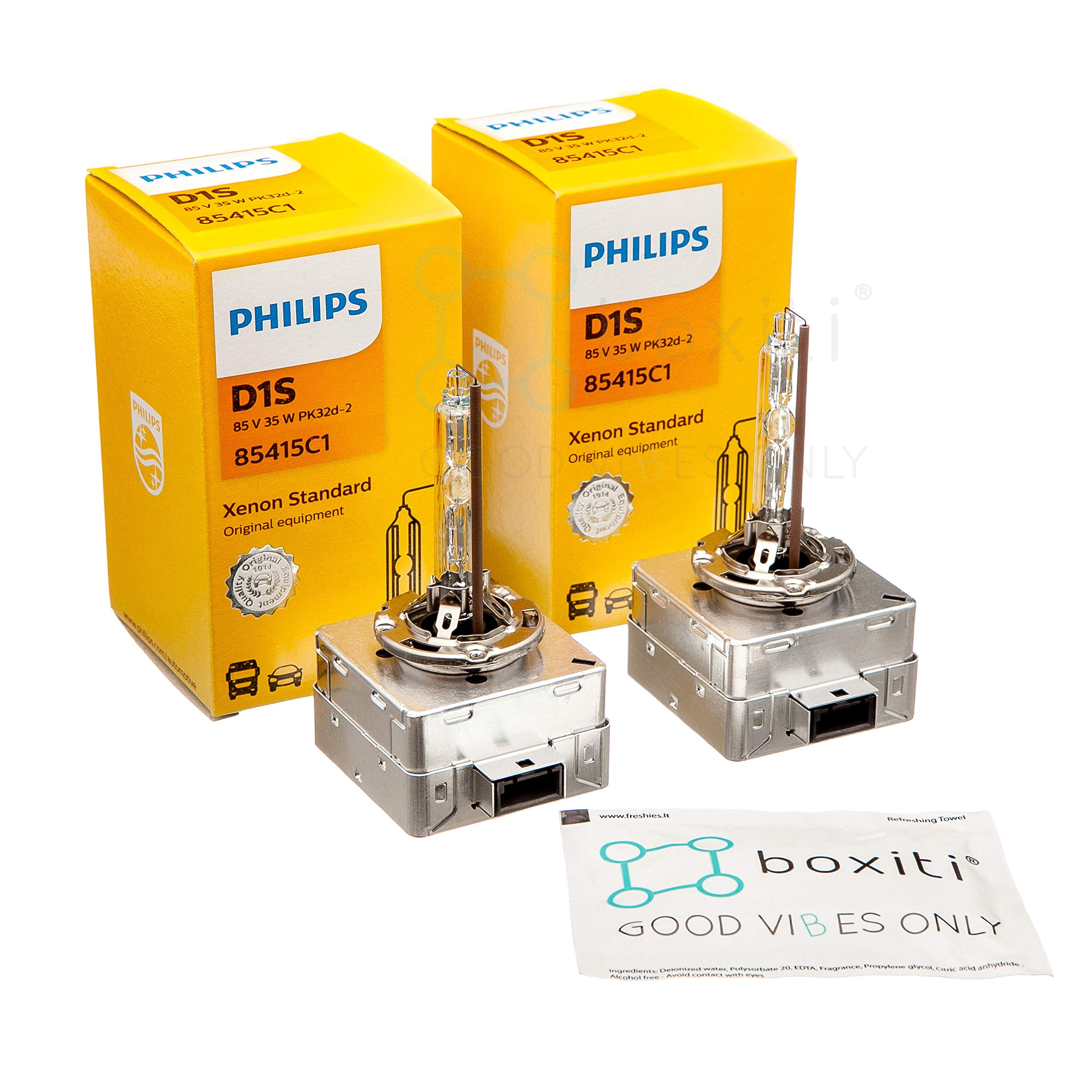 D1S x 2 Pcs. Xenon Standard Headlight Bulbs 35W 85415C1 HID Technology by  Philips + Wipe