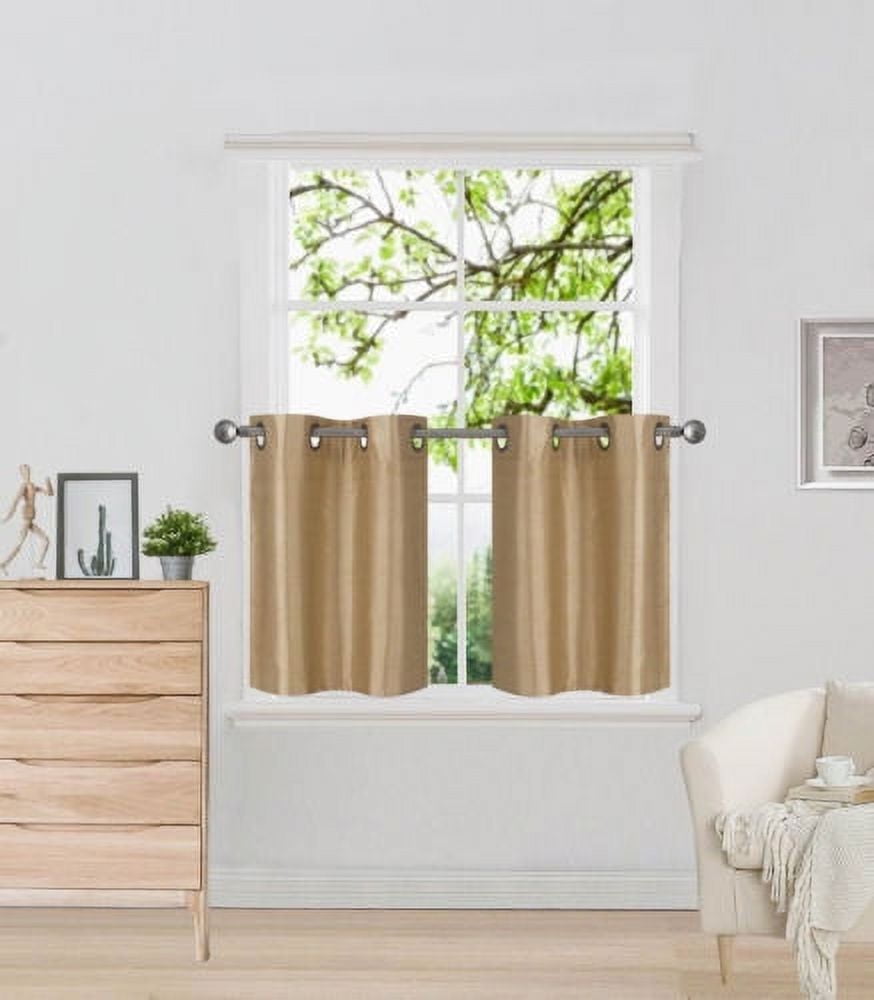 D2 Gold 1-Pair of Solid Insulated  Grommet Treatment Curtains for Short Windows, Livingroom, Bathroom or Kitchen, Two (2) Piece Faux Silk Blackout Tier Panels 30" Wide x 24" Length Each