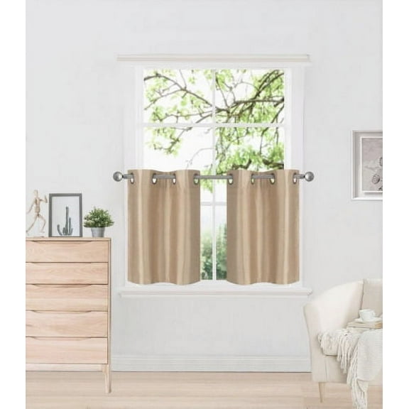 D2 Taupe 1-Pair of Solid Insulated  Grommet Treatment Curtains for Short Windows, Livingroom, Bathroom or Kitchen, Two (2) Piece Faux Silk Blackout Tier Panels 30" Wide x 24" Length Each