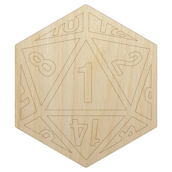 D20 20 Sided Gaming Gamer Dice Critical Fail Wood Shape Unfinished Piece Cutout Craft DIY Projects - 4.70 Inch Size - 1/4 Inch Thick