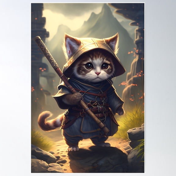 D20 Baby Kitten Monk Poster Wall Art, Modern Wall Decor For Living Room Bedroom, 24x36 UNFRAMED