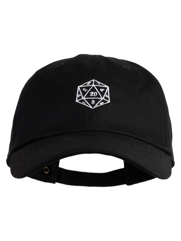 D20 Dice Embroidered Unstructured Cotton Twill Washed Cap - Black OSFM