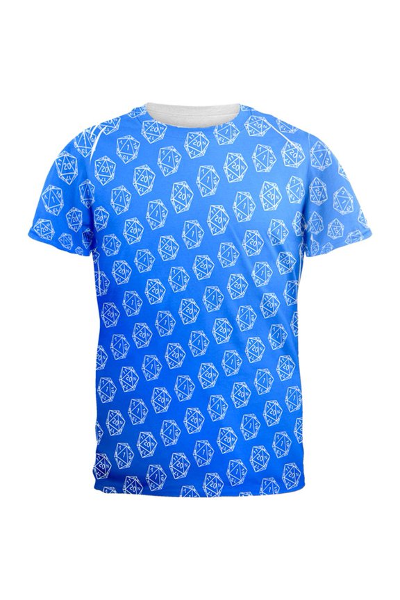 D20 Gamer Critical Hit and Fumble Blue Pattern All Over Mens T Shirt Multi LG