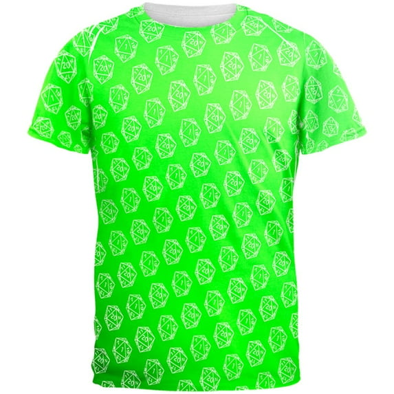 D20 Gamer Critical Hit and Fumble Green Pattern All Over Mens T Shirt Multi SM