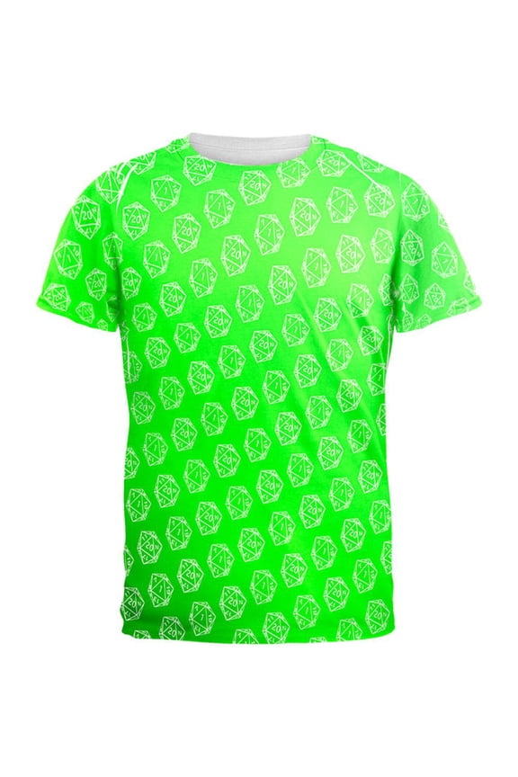 D20 Gamer Critical Hit and Fumble Green Pattern All Over Mens T Shirt Multi SM