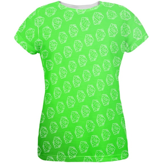 D20 Gamer Critical Hit and Fumble Green Pattern All Over Womens T Shirt Multi 2XL