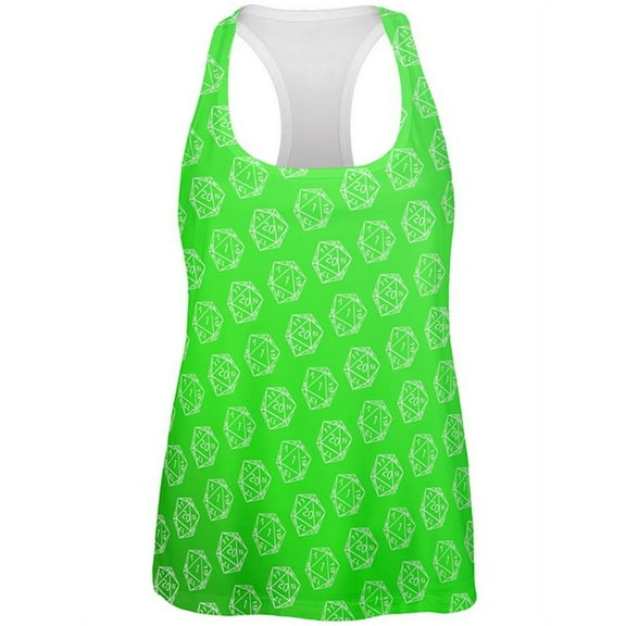 D20 Gamer Critical Hit and Fumble Green Pattern All Over Womens Work Out Tank Top Multi LG