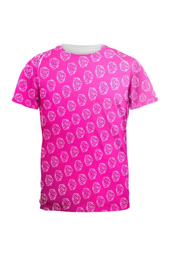 D20 Gamer Critical Hit and Fumble Pink Pattern All Over Mens T Shirt Multi LG