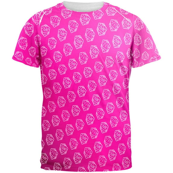 D20 Gamer Critical Hit and Fumble Pink Pattern All Over Mens T Shirt Multi MD
