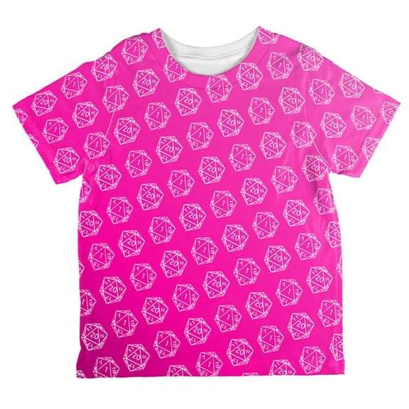 D20 Gamer Critical Hit and Fumble Pink Pattern All Over Toddler T Shirt Multi 2T