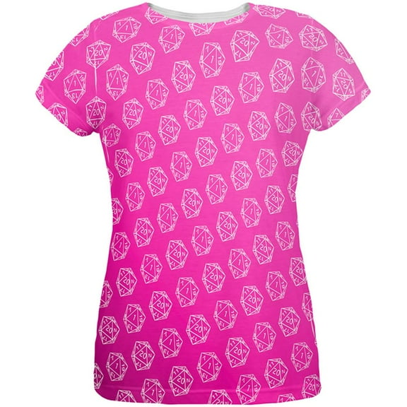 D20 Gamer Critical Hit and Fumble Pink Pattern All Over Womens T Shirt Multi MD