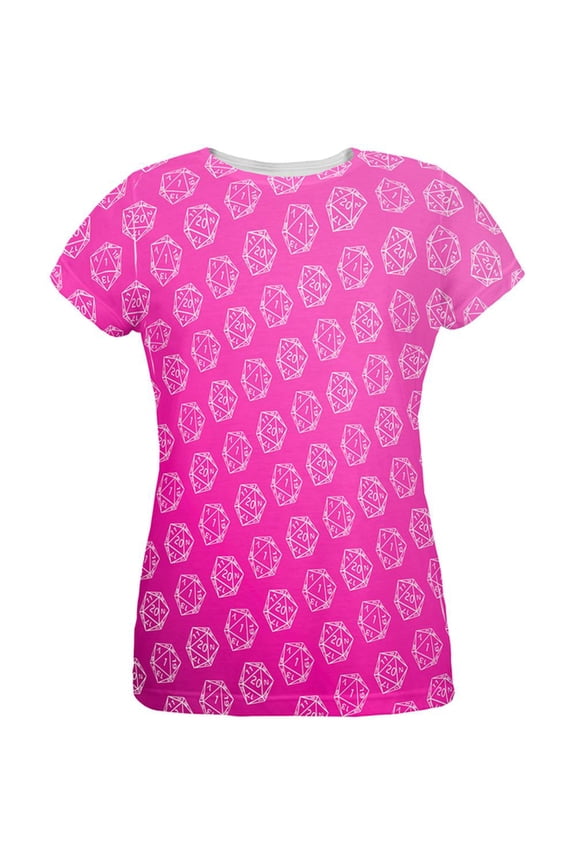 D20 Gamer Critical Hit and Fumble Pink Pattern All Over Womens T Shirt Multi SM