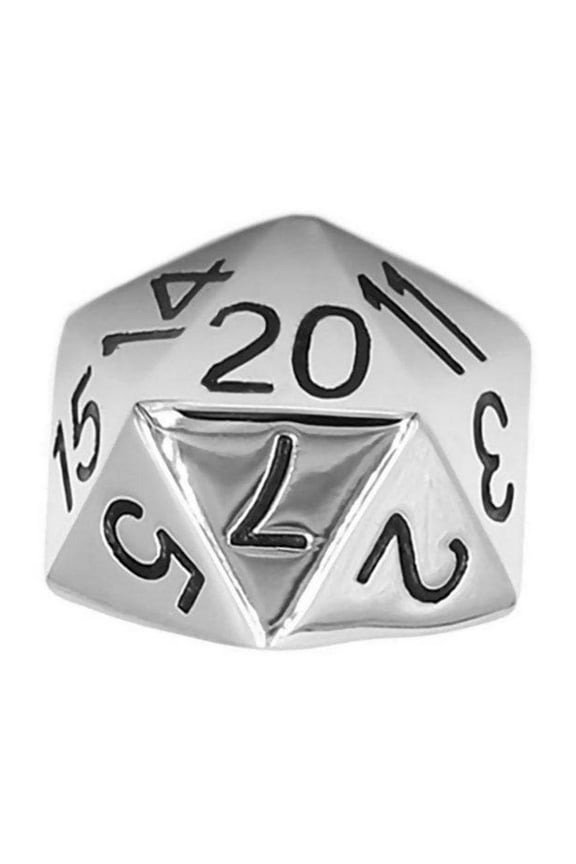 D20 Ring Large Stainless Steel RPG Icosahedron Dice Band DD