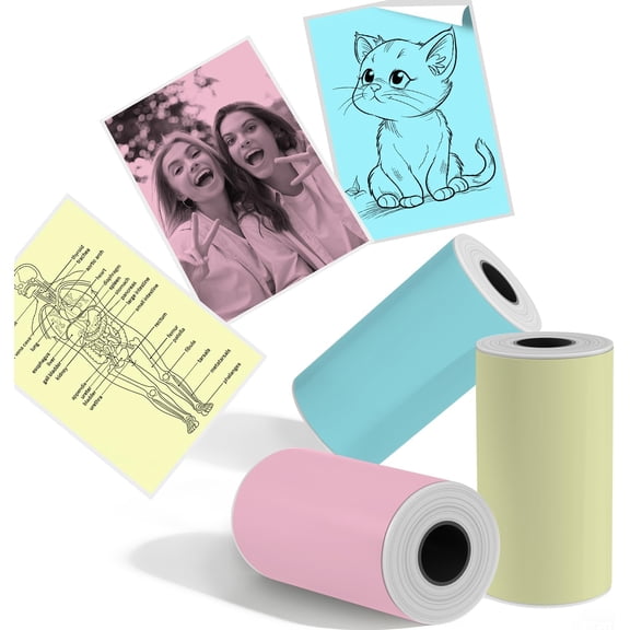 D20 Sticker Thermal Paper, 57mm x 2.8m Continuous Thermal Sticker Roll, 3-Rolls for D20 Sticker Printer, Inkless Waterproof for Home/Office/Retail, Multicolor