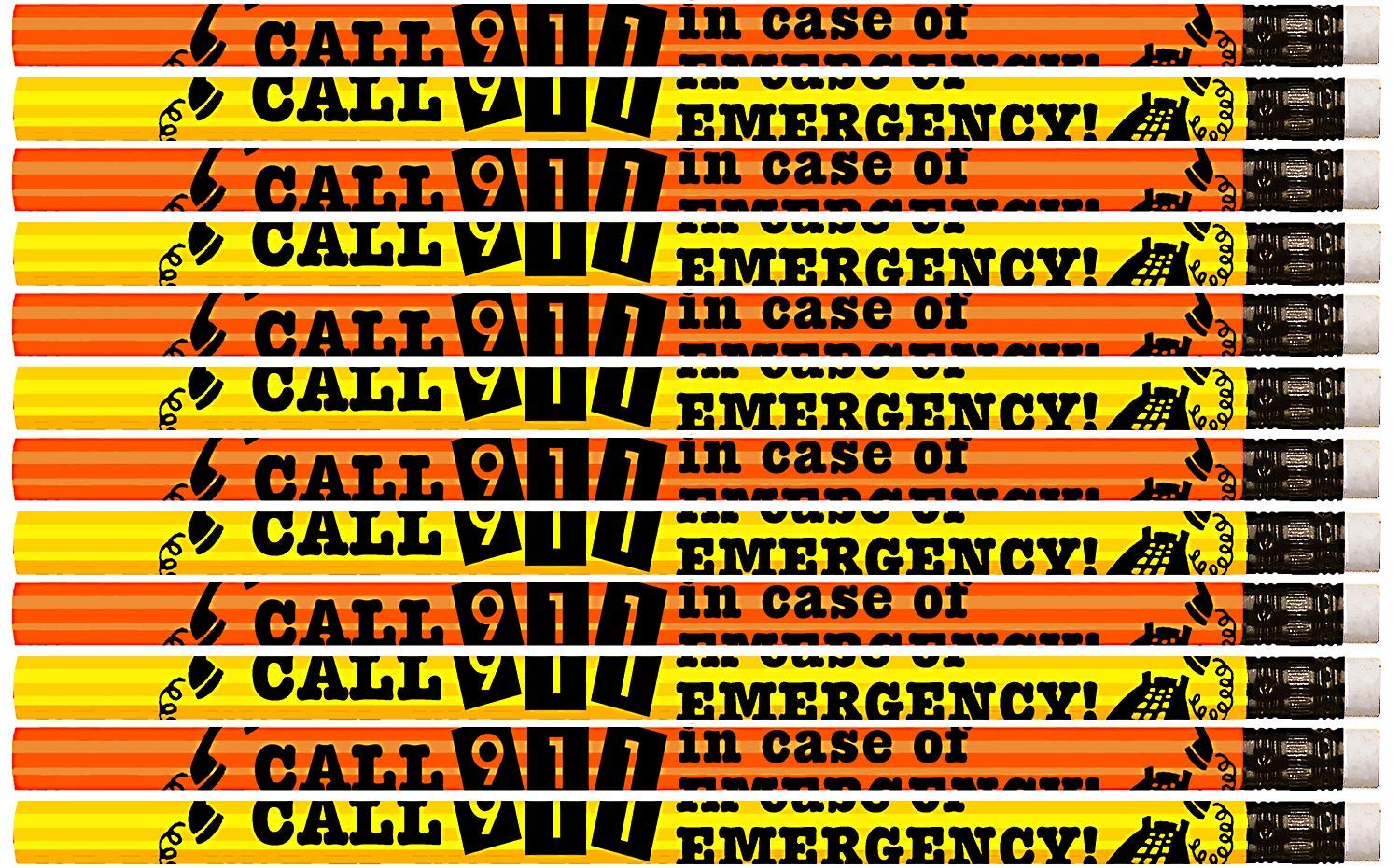 Express Pencils - Call 911 In Case Of Emergency, 36 Unsharpened Pencils, Assorted Colors, With Eraser