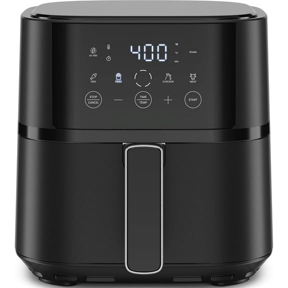 D2025 Air Fryer – 4 QT Compact Airfryer for Quick & Easy Meals in Minutes, Features Hi-Fry Technology for Extra Crisp, Touchscreen Controls with 4 Presets, Nonstick & Dishwasher Safe Basket - Black