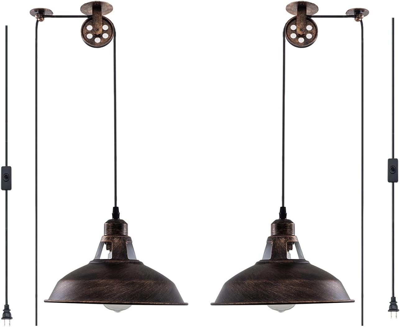 D2025Plug in Pendant Light Industrial Pulley Pendant Lamp E26 Vintage ...
