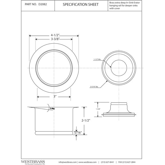 D2082-50 3-1/2 -Deep Collar Kitchen Sink Waste Disposal Flange Stopper White