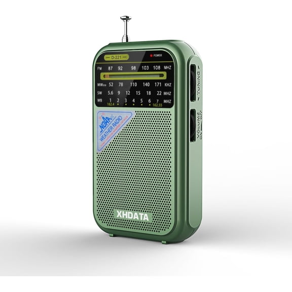 D221 NOAA Weather Radio Portable AM FM Shortwave Radio Receiver, 2 AA Battery Operated, Transistor Radio with Excellent Reception for Emergency, Hurricane, Gift, Walking and Home (Green)