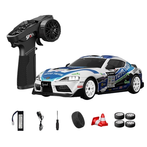 D24-01 1/24 4WD RC Drift Car, 24G Full Proportional High Speed Cross-Country Vehicle with Gyro Stability Control, Dual-Mode Tires, Mini RC Racing Sport Car with LED Light