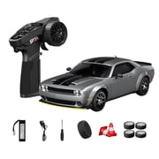 D24-02 1/24 4WD RC Drift Car, 24G Full Proportional High Speed Cross-Country Vehicle with Gyro Stability Control, Dual-Mode Tires, Mini RC Racing Sport Car with LED Light