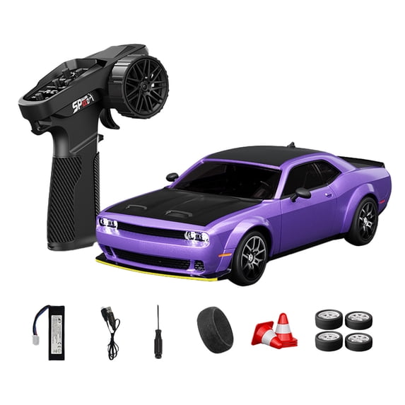 D24-02 1/24 4WD RC Drift Car, 24G Full Proportional High Speed Cross-Country Vehicle with Gyro Stability Control, Dual-Mode Tires, Mini RC Racing Sport Car with LED Light