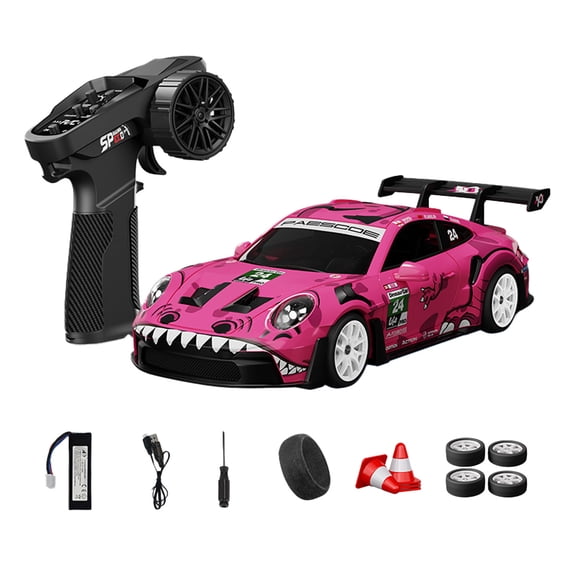 D24-03 1/24 4WD RC Drift Car, 24G Full Proportional High Speed Cross-Country Vehicle with Gyro Stability Control, Dual-Mode Tires, Mini RC Racing Sport Car with LED Light