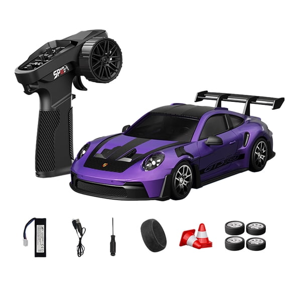 D24-03 1/24 4WD RC Drift Car, 24G Full Proportional High Speed Cross-Country Vehicle with Gyro Stability Control, Dual-Mode Tires, Mini RC Racing Sport Car with LED Light