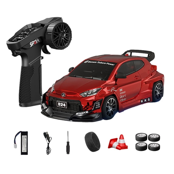 D24-04 1/24 4WD RC Drift Car, 24G Full Proportional High Speed Cross-Country Vehicle with Gyro Stability Control, Dual-Mode Tires, Mini RC Racing Sport Car with LED Light