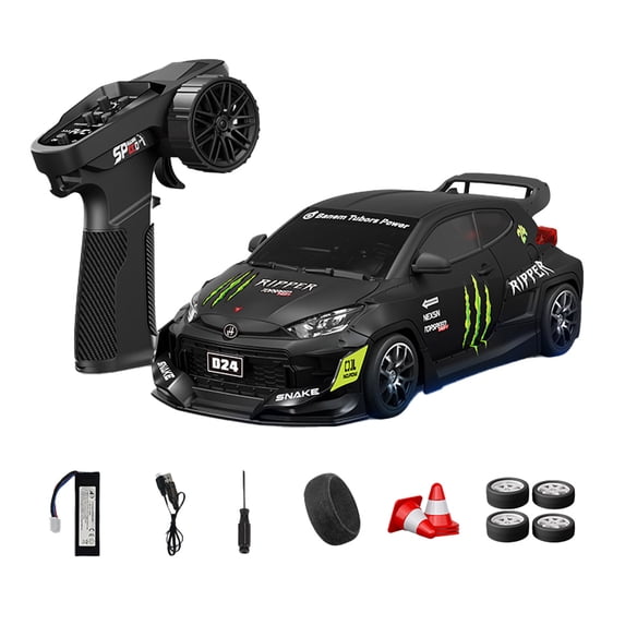 D24 1:24 RC Drift Car for Adults, 2.4G Full Proportional 4WD High Speed Drift Racing Car with Gyro Stability, Dual-Mode Tires & LED Lights