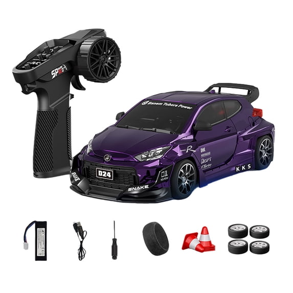 D24 1:24 RC Drift Car for Adults, 2.4G Full Proportional 4WD High Speed Drift Racing Car with Gyro Stability, Dual-Mode Tires & LED Lights