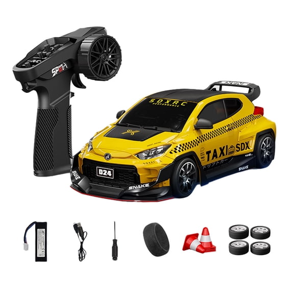 D24 1:24 RC Drift Car for Adults, 2.4G Full Proportional 4WD High Speed Drift Racing Car with Gyro Stability, Dual-Mode Tires & LED Lights