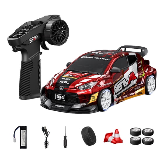D24 1:24 RC Drift Car for Adults, 2.4G Full Proportional 4WD High Speed Drift Racing Car with Gyro Stability, Dual-Mode Tires & LED Lights