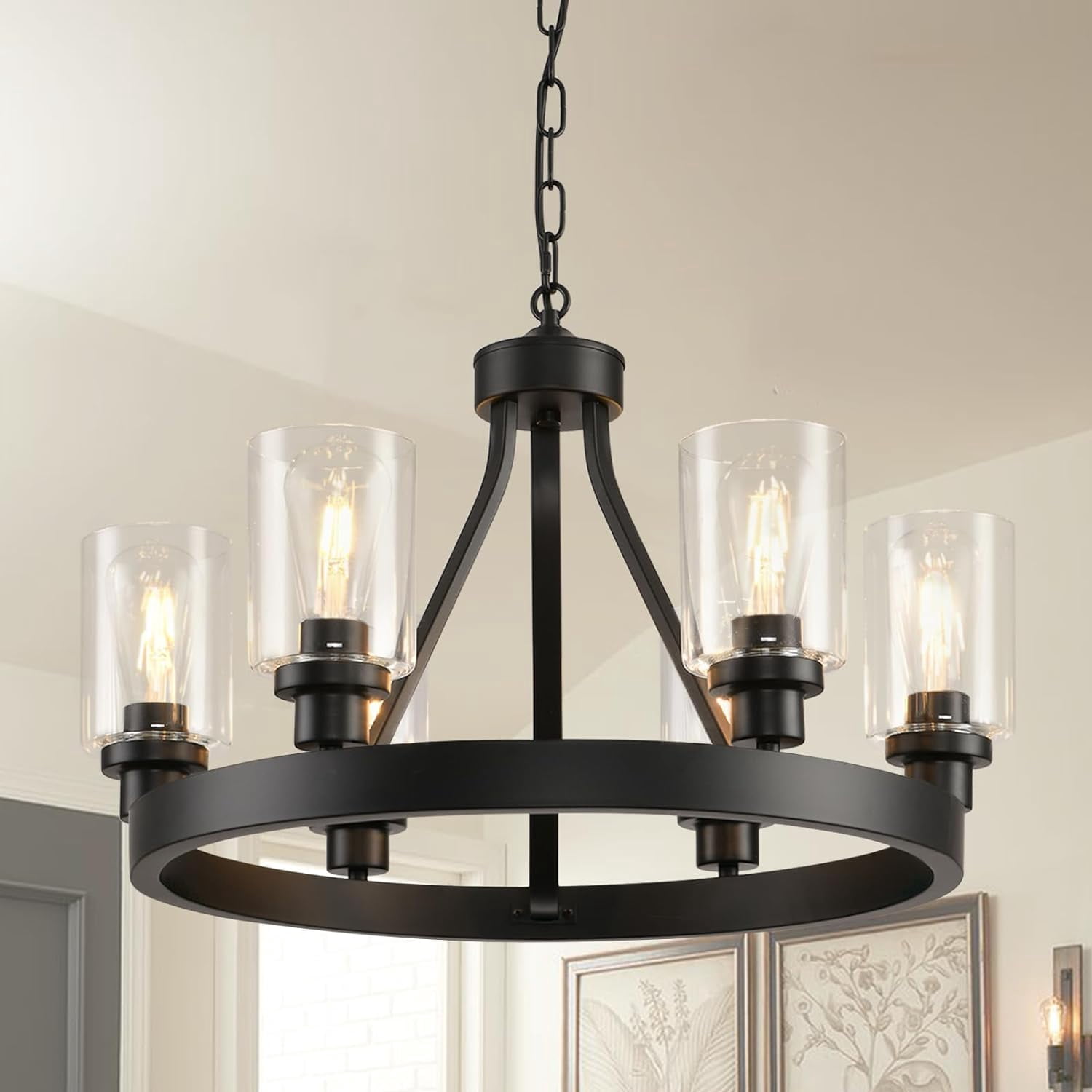 60 Inch Black Wagon Wheel Chandelier - 20-Light Farmhouse Pendant For High Ceilings