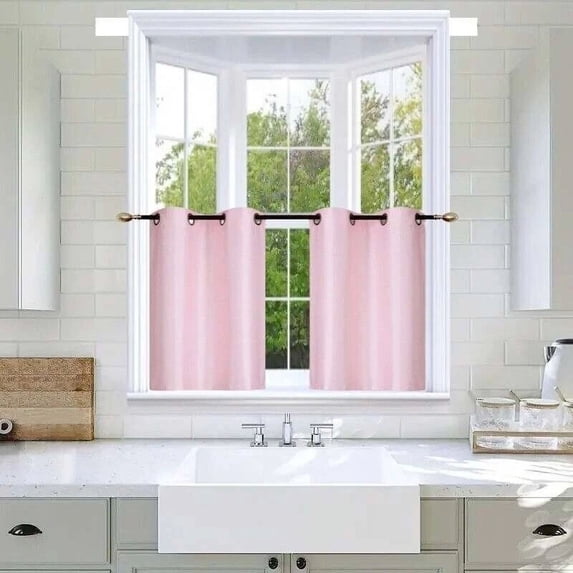 D24 Blackout Short Curtains 30" wide X 36" Long each Tier Baby Pink 2 Piece window tier drape insulated for kitchen/restaurant/bar