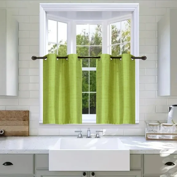 Gorgeous Home Linen 2pc Short Half Window Foam Lined Backing Grommet Panels Kitchen Tier 28"x 36"(each) Lime Green