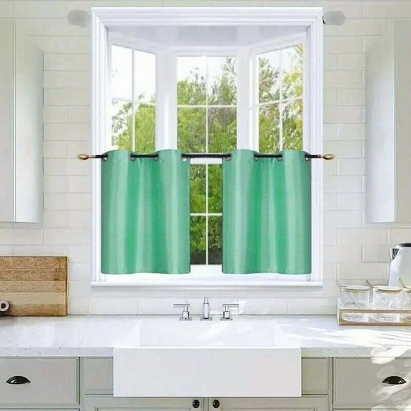 Gorgeous Home Linen D24 Mint Green 2-Piece Short Half Window Blackout Curtains
