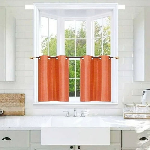 Gorgeous Home Linen D24 Orange 2-Piece Short Half Window Blackout Curtains