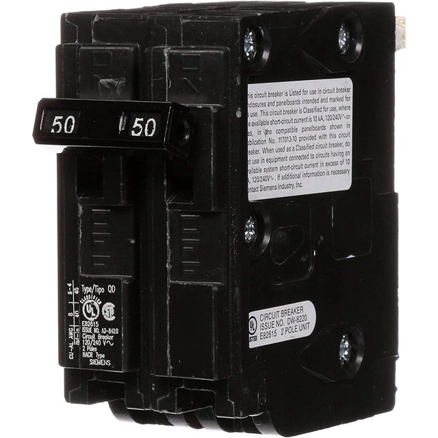 D250 Circuit Breaker, QO Replacement, 50 Amp, Double Pole