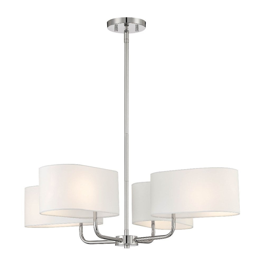 Midtown Polished Nickel 4-Light Chandelier with White Fabric Shade