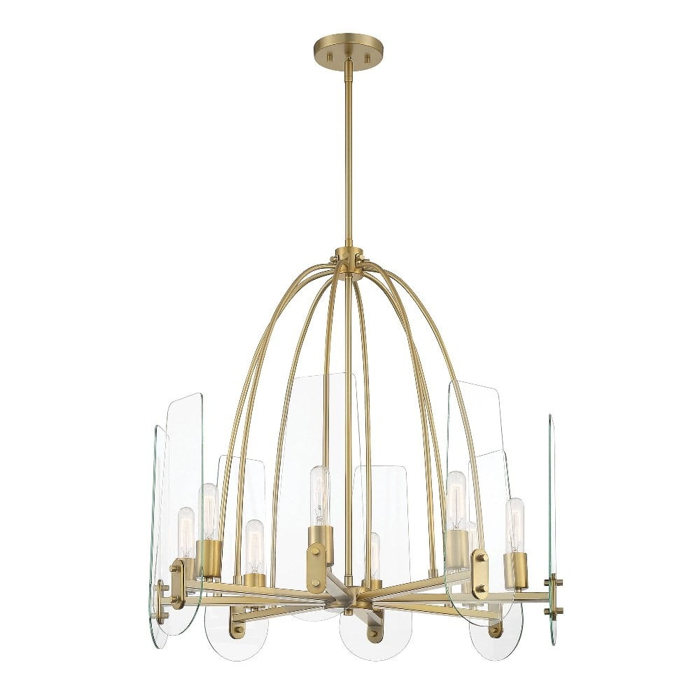 Bergen Beach Brushed Gold 8-Light Cage Chandelier with Clear Glass
