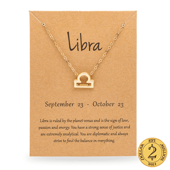 D2M 18K Gold Plated Zodiac Libra Necklace, Jewelry, Length 18', Unisex Teen/Adult