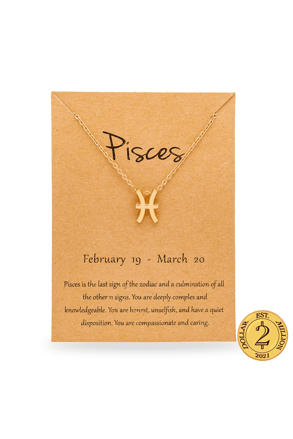 D2M 18K Gold Plated Zodiac Pisces Necklace, Jewelry, Length 18', Unisex Teen/Adult
