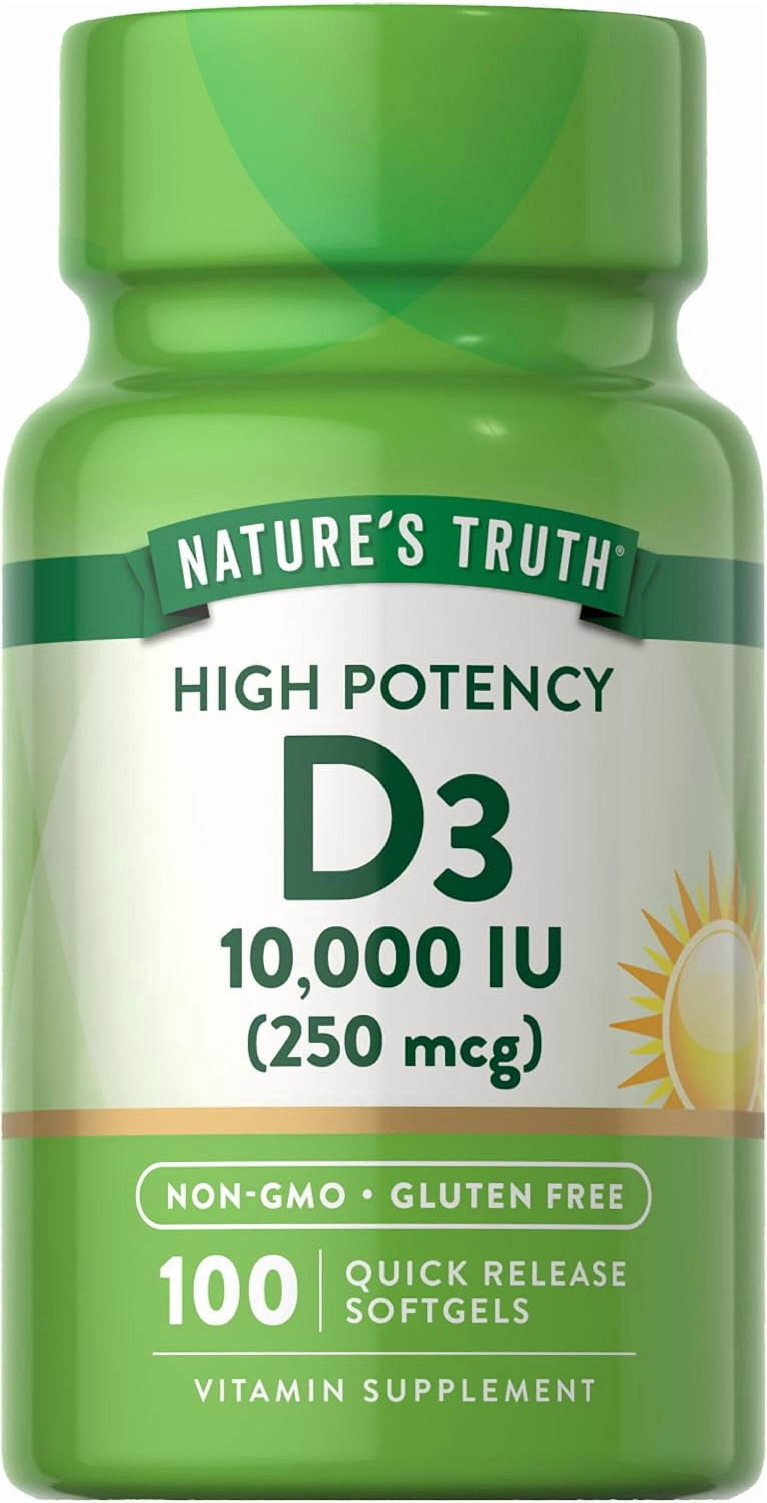 D3 10,000 IU | 100 Softgels | High Potency Vitamin | Non-GMO and Gluten Free | by Nature's Truth