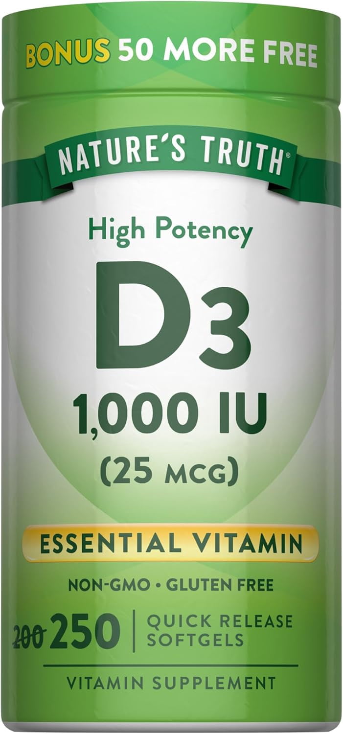 D3 1000 IU | 250 Softgels | Essential Vitamin D | Non-GMO, Gluten Free | by Nature's Truth