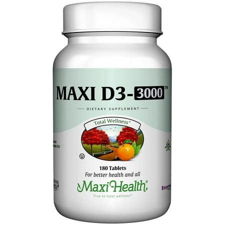 Maxi Health Vitamin D3 3000 IU – Bone & Immune Support Supplement – 180 Tablets – For Adults – Kosher