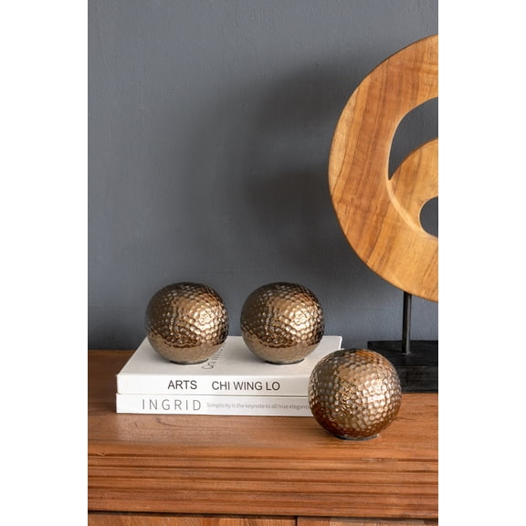 D3.9x3.5" Decorative Orbs with Textured Bronze Finish, Set of 3